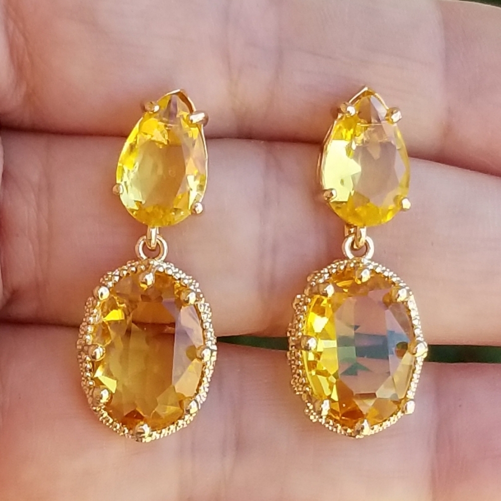 14k Gold Citrine Stud Earrings, Citrine Dangle Earrings, Citrine Earrings